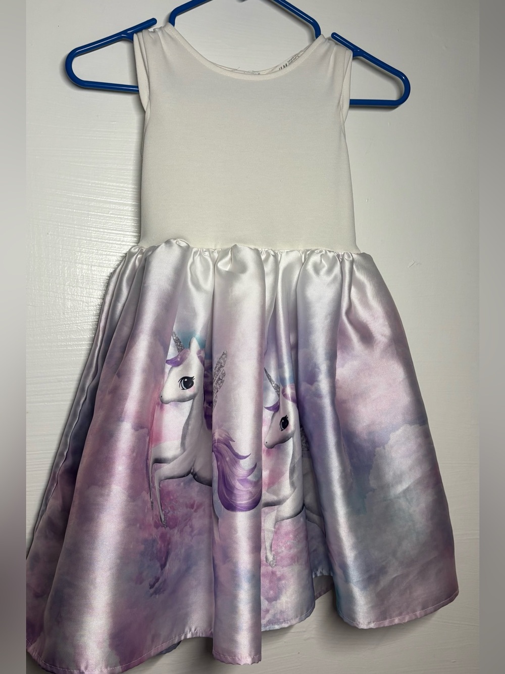 H&M White & Lavender Unicorn Satin Skater Dress